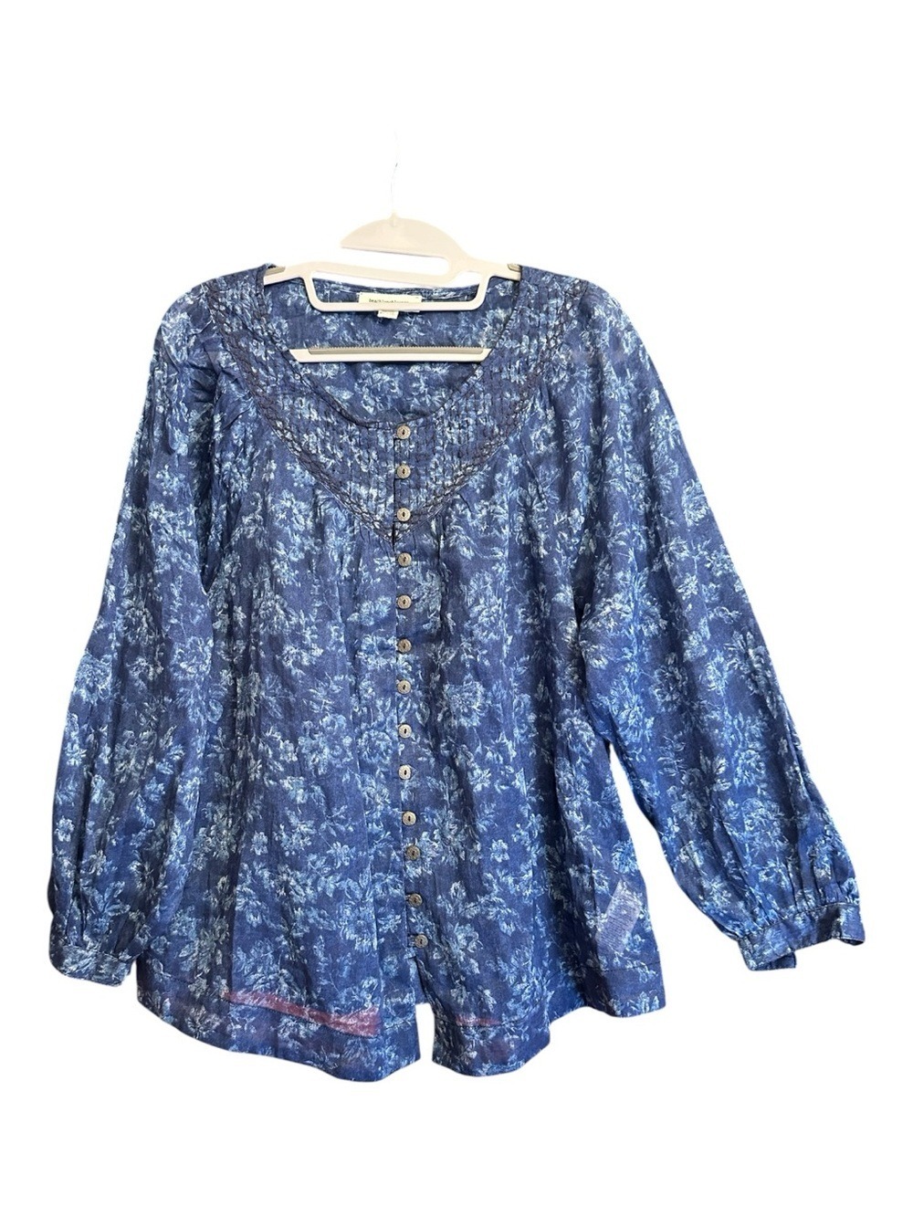 BeachLunchLounge Floral Button Down Long Sleeve 100% Cotton Top - Oversized - Picture 3 of 10